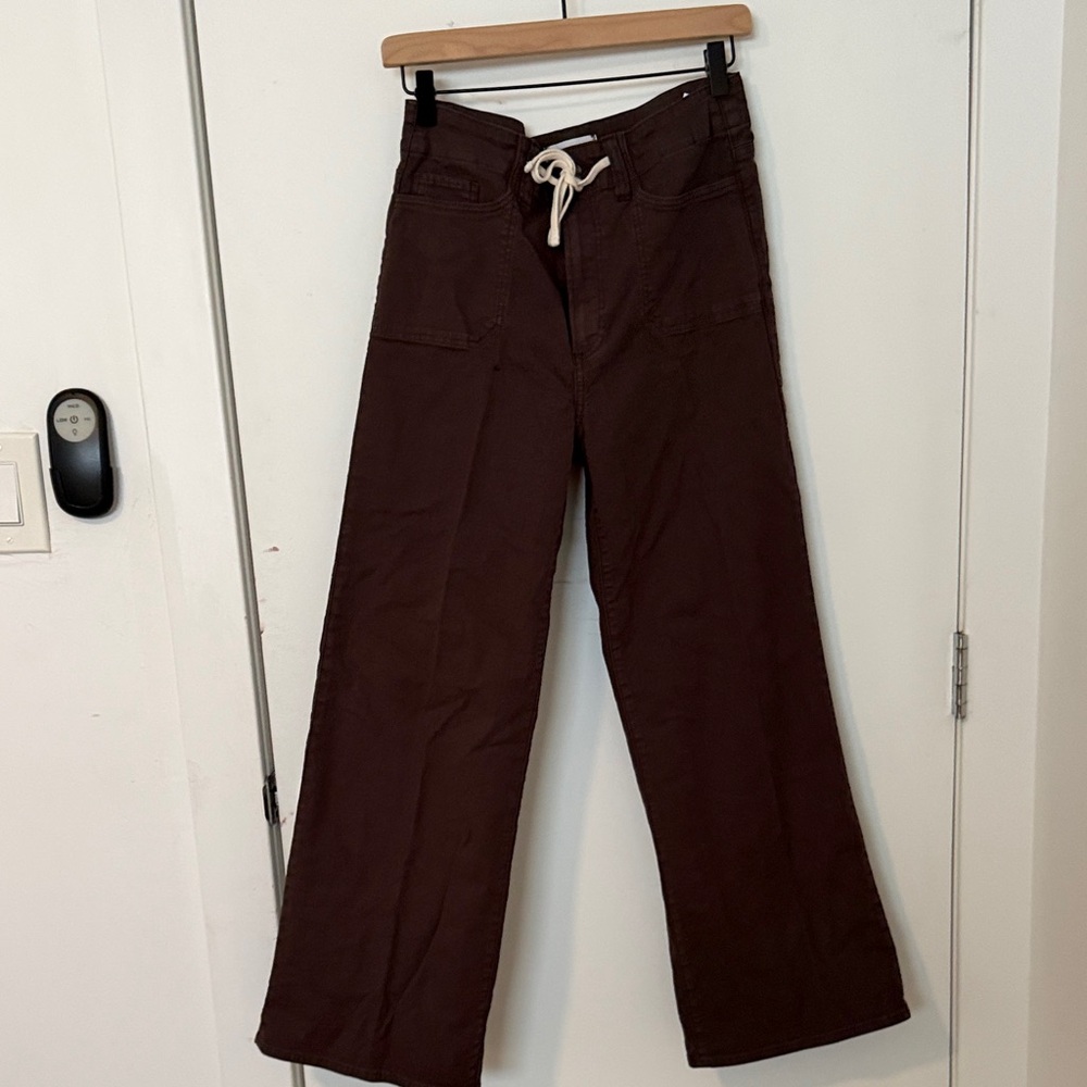 PAIGE Wide Leg Drawstring Pants - Dark Brown